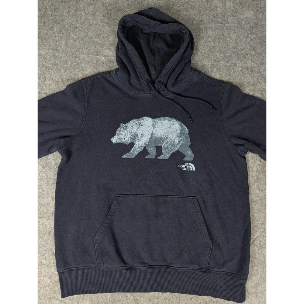 The North Face Mens Navy Blue‎ Grizzly Bear Graphic Pullover Hoodie Sweatshirt